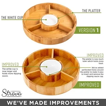 Chip and Dip Serving Bowl – Wooden Appetizer Platter Set with Dip Cup for Salsa, Guacamole, Nacho, Vegetables, Taco Chip, Snacks and More – 12 Inch Diameter