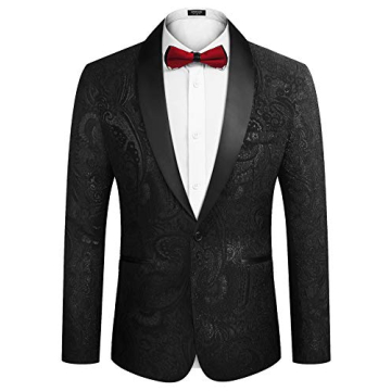 COOFANDY Men's Floral Tuxedo Jacket Luxury Embroidered Wedding Blazer Dress Suit for Party Dinner Bl...