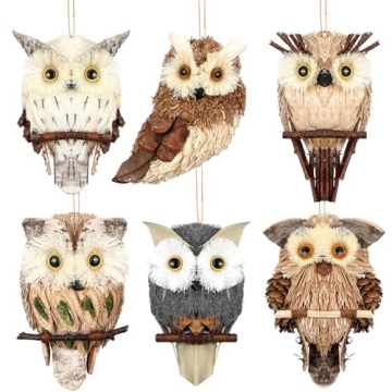 Namalu 6 Pack Sisal Owls Christmas Ornaments for Rustic Home Decor