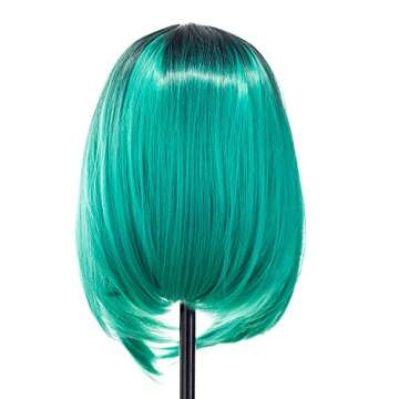 SWACC Ombre Colors Straight Short Hair Bob Wig Synthetic Colorful Cosplay Daily Party Flapper Wig for Women with Wig Cap (Teal Blue)