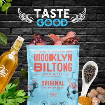 Brooklyn Biltong - Air Dried Grass Fed Beef Snack, South African Beef Jerky - Whole30 Approved, Pale...