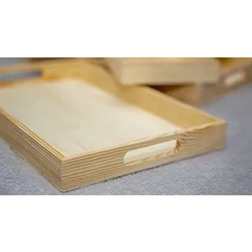 Wooden Living - Wooden Tray/Wood Trays | Serving Tray with Handles, Unfinished Large/Small - Montessori Crafts, Decor, Paint Craft Crates, Food, Kitchen Coffee Set [Bandejas de Madera para Desayuno]…