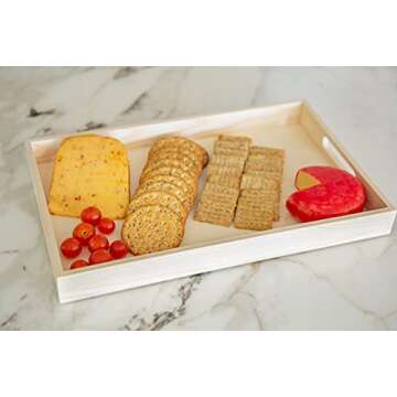 Wooden Living - Wooden Tray/Wood Trays | Serving Tray with Handles, Unfinished Large/Small - Montessori Crafts, Decor, Paint Craft Crates, Food, Kitchen Coffee Set [Bandejas de Madera para Desayuno]…