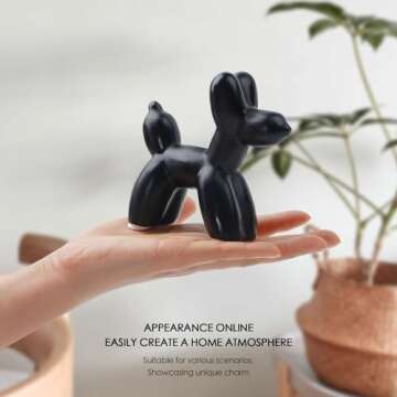 Notakia Cute Ceramics Balloon Dog Statue Crafts Living Room Desktop Decorations,Handmade Modern Small Ceramic Animal Statue Ornament Home Decor Accents (Black Dog)