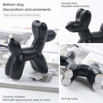 Notakia Cute Ceramics Balloon Dog Statue Crafts Living Room Desktop Decorations,Handmade Modern Small Ceramic Animal Statue Ornament Home Decor Accents (Black Dog)