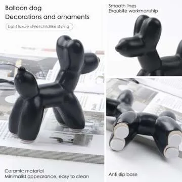 Notakia Cute Ceramics Balloon Dog Statue Crafts Living Room Desktop Decorations,Handmade Modern Small Ceramic Animal Statue Ornament Home Decor Accents (Black Dog)