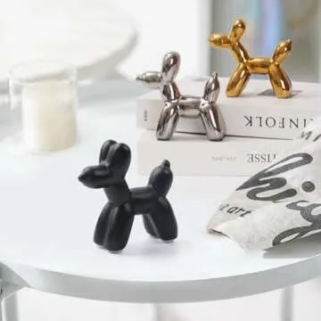 Notakia Cute Ceramics Balloon Dog Statue Crafts Living Room Desktop Decorations,Handmade Modern Small Ceramic Animal Statue Ornament Home Decor Accents (Black Dog)