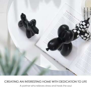 Notakia Cute Ceramics Balloon Dog Statue Crafts Living Room Desktop Decorations,Handmade Modern Small Ceramic Animal Statue Ornament Home Decor Accents (Black Dog)