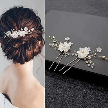 inSowni 26 Pack Gold Flower Pearl Wedding Bridal Hair Side Combs+U Shaped Hair Pins Clips Decorative...