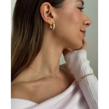 PAVOI 14K Gold Plated Sterling Silver Post Small Chunky Hoops Earrings | Thick Lightweight Gold Hoop Earrings for Women (White Gold)