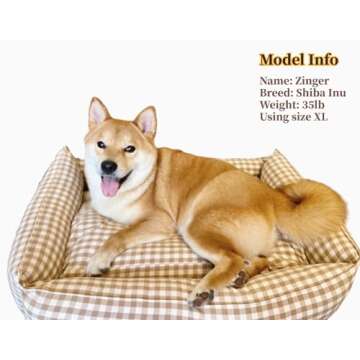 Gingham Dog Bed for Small Dogs Washable Plaid Dog Bed for Medium Dogs Checked Dog Bed with Removable Cover (XL - 23"x 30",Blue)
