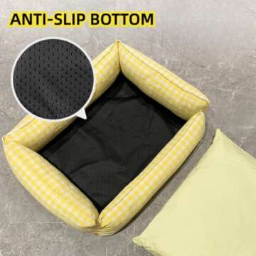 Gingham Dog Bed for Small Dogs Washable Plaid Dog Bed for Medium Dogs Checked Dog Bed with Removable Cover (XL - 23"x 30",Blue)