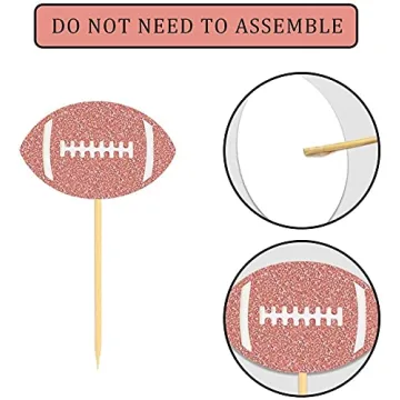 24 Glitter Football Cupcake Toppers for Parties