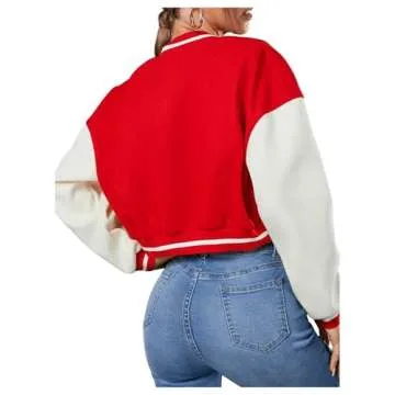 MakeMeChic Women's Casual Button Down Long Sleeve Letter Print Jacket Outerwear - Red S