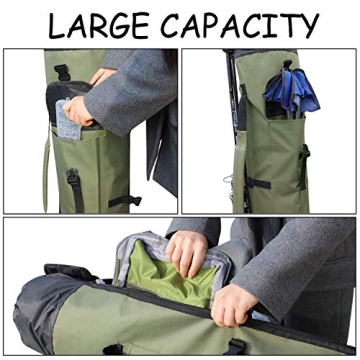 Allnice Sturdy Canvas Fishing Rod & Reel Organizer Bag Travel Carry Case Bag- Holds 5 Poles & Tackle (Khaki Green)
