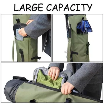 Allnice Sturdy Canvas Fishing Rod & Reel Organizer Bag Travel Carry Case Bag- Holds 5 Poles & Tackle (Khaki Green)