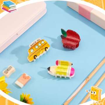 3 Pcs Pencil School Bus and Apple Hair Claw Clips Back to School Teacher Clips Cute Jaw Barrettes for Women Teachers Appreciation Gift Thick and Thin Hair Accessories