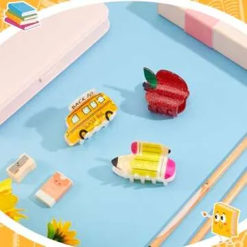 3 Pcs Pencil School Bus and Apple Hair Claw Clips Back to School Teacher Clips Cute Jaw Barrettes for Women Teachers Appreciation Gift Thick and Thin Hair Accessories