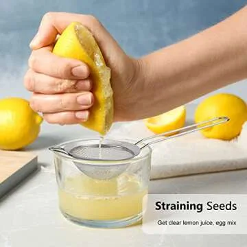 D Fine Mesh Strainer, Stainless Steel Sieve Sifter with Handle, Small Metal Strainer for Loose Tea, Juice, Drink, Herbs, Mini Sifter for Flour, Matcha, Kitchen, Baking, 3-Inch (8x3, Silver)