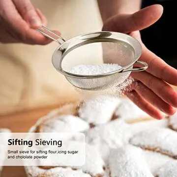 D Fine Mesh Strainer, Stainless Steel Sieve Sifter with Handle, Small Metal Strainer for Loose Tea, Juice, Drink, Herbs, Mini Sifter for Flour, Matcha, Kitchen, Baking, 3-Inch (8x3, Silver)