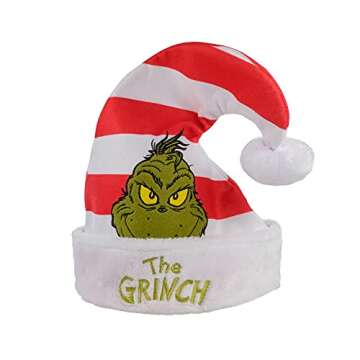 Ruz Dr Seuss How The Grinch Stole Christmas Hat, 16" Curved Santa Hat, Holiday Party Costume or Home...