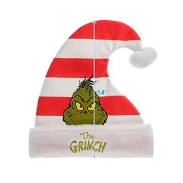 Ruz Dr Seuss How The Grinch Stole Christmas Hat, 16" Curved Santa Hat, Holiday Party Costume or Home Decoration, Red