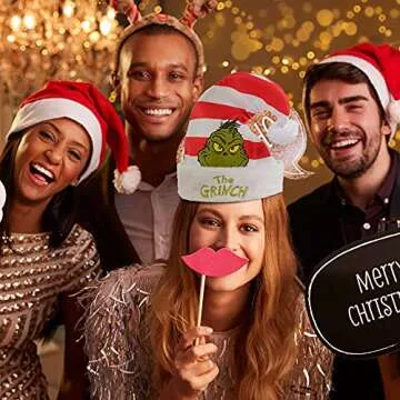 Ruz Dr Seuss How The Grinch Stole Christmas Hat, 16" Curved Santa Hat, Holiday Party Costume or Home Decoration, Red