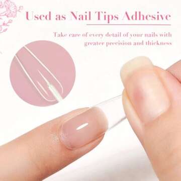 AZUREBEAUTY 3 Pcs Gel Nail Kit, Clear Press-On Adhesive, Base & Rhinestone Bond for Fake Nails, Long...