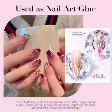 AZUREBEAUTY 3 Pcs Gel Nail Kit, Clear Press-On Adhesive, Base & Rhinestone Bond for Fake Nails, Long Lasting for DIY Use