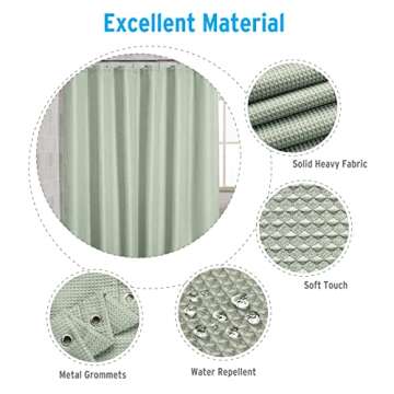 AmazerBath Sage Green Shower Curtain, Waffle Shower Curtain, Fabric Shower Curtain with Waffle Weave, Heavy Duty Hotel Quality Bathroom Shower Curtains, 72 x 72 Inches