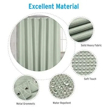 AmazerBath Sage Green Shower Curtain, Waffle Shower Curtain, Fabric Shower Curtain with Waffle Weave, Heavy Duty Hotel Quality Bathroom Shower Curtains, 72 x 72 Inches