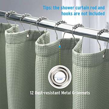 AmazerBath Sage Green Shower Curtain, Waffle Shower Curtain, Fabric Shower Curtain with Waffle Weave, Heavy Duty Hotel Quality Bathroom Shower Curtains, 72 x 72 Inches