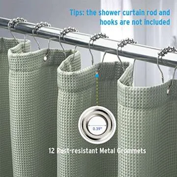 AmazerBath Sage Green Shower Curtain, Waffle Shower Curtain, Fabric Shower Curtain with Waffle Weave, Heavy Duty Hotel Quality Bathroom Shower Curtains, 72 x 72 Inches