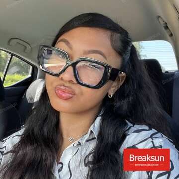 Breaksun Thick Frame Blue Light Glasses for Women Men Fashion Oversized Square Computer Gaming Eyegl...