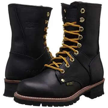 Ad Tec 9" Women Logger Boots Black Crazy Horse Leather, Plain Soft Safety Toe with Oil Resistant Rubber Sole