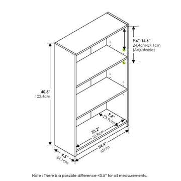 FURINNO JAYA Simple Home 3-Tier Adjustable Shelf Bookcase, White