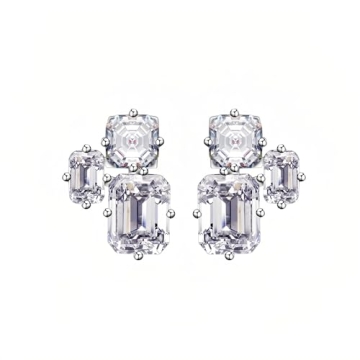 AMAROUGE Big Rectangle Cubic Zirconia Diamond Stud Earrings for Women - Rhinestone Drop Earrings for...