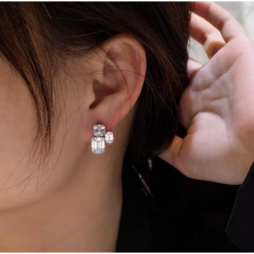 AMAROUGE Big Rectangle Cubic Zirconia Earrings for Women