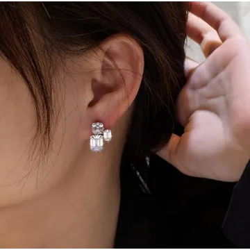 AMAROUGE Big Rectangle Cubic Zirconia Earrings for Women