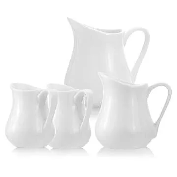 Sizikato 2pcs Pure White Ceramic Creamer with Handle, Mini Coffee Milk Creamer Pitcher. 2.6 Oz