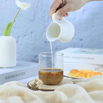 Sizikato 2pcs Pure White Ceramic Creamer with Handle, Mini Coffee Milk Creamer Pitcher. 2.6 Oz
