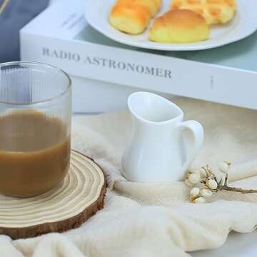 Sizikato 2pcs Pure White Ceramic Creamer with Handle, Mini Coffee Milk Creamer Pitcher. 2.6 Oz