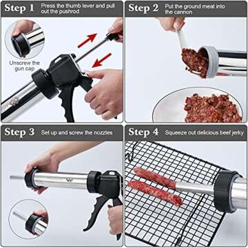 WILDDIGIT Professional Beef Jerky Gun Kits, Stainless Steel Jerky Maker, Jerky Cannon, Meat Gun with 5 Stainless Nozzles and 5 Brushes