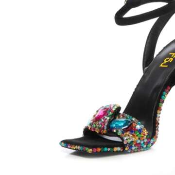 FSJ Women Colored Diamond Heel Sandals for Any Occasion
