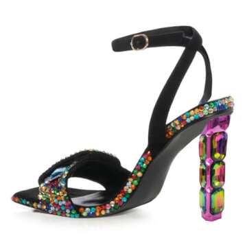 FSJ Women Colored Diamond Heel Sandals for Any Occasion