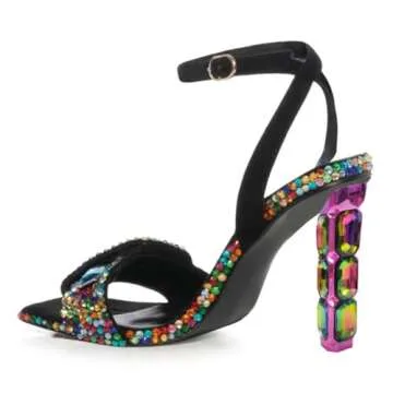 FSJ Women Colored Diamond Heel Sandals for Any Occasion