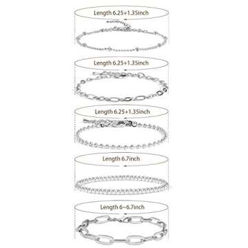 CONRAN KREMIX Silver Chain Bracelet for Women,Stake Layered Dainty Link Paperclip Bracelets Set,Trendy Silver Jewelry For Women