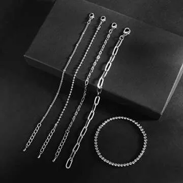 CONRAN KREMIX Silver Chain Bracelet for Women,Stake Layered Dainty Link Paperclip Bracelets Set,Trendy Silver Jewelry For Women