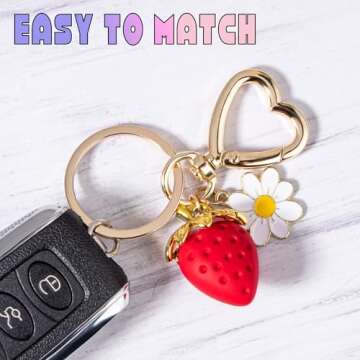 Wikavanli Cute Strawberry Keychain,Bag Charms,Kawaii Heart Flower Daisy Key chains Accessories Decor...