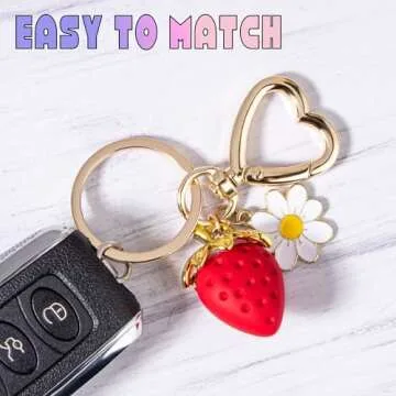 Wikavanli Cute Strawberry Keychain,Bag Charms,Kawaii Heart Flower Daisy Key chains Accessories Decor...